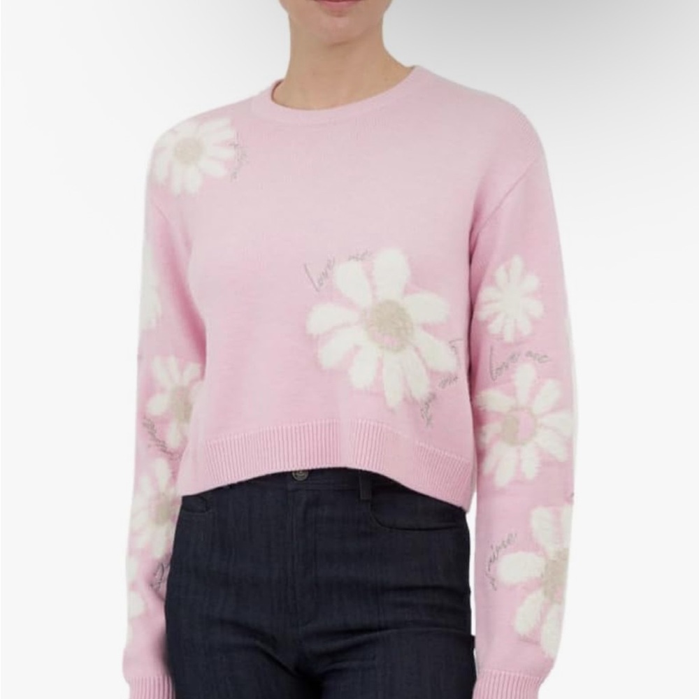 Cinq à Sept Pink Floral Crew Neck Sweater